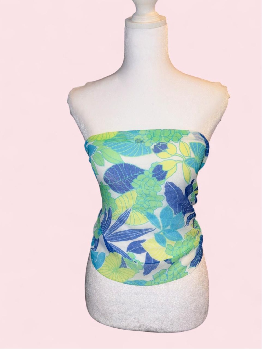 Floral Strapless Tube Top - Blue & Green